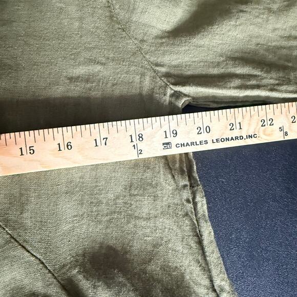 NWT ELENA BALDI M 100% Linen Olive Tunic Dress Minimalist Lagenlook 3/4 Roll-Tab - Picture 4 of 9